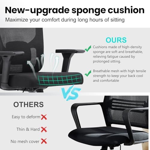 Monhey Black Office Chair, Ergonomic Office Chair, Home Office Desk Chair for Big and Tall People, Computer Chair with Adjustable Headrest, Lumbar Support, Flip-Up Arms, PU Wheels (03black)