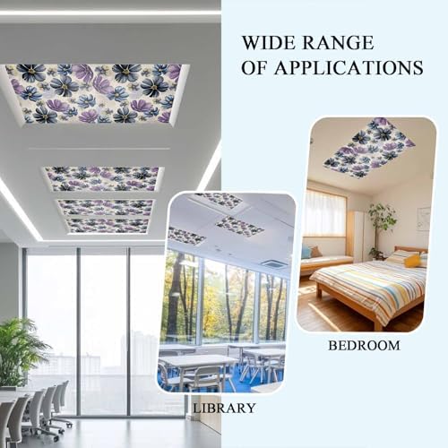 Retro Beige Purple Flower Magnetic Fluorescent Light Covers for Ceiling Lights 2 x 4 Feet,Ombre Blue Green Blossom Floral Office Classroom Kitchen Drop Ceiling Light Covers Filters Shade Panel 4 Packs