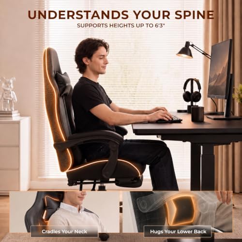 Dowinx Gaming Chair with Footrest, Ergonomic Office Chair, Black