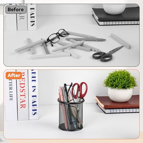 Black Pen Holder Cup for Desk ，Modern Wire Mesh Pencil Cup Holder, Durable Office Pen Organizer for Desk, Home & Office