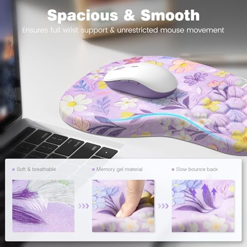 Ospelelf Keyboard Wrist Rest and Mouse Pad Set, Ergonomic Memory Foam Wrist Support, Aesthetic Desk Accessories for Office, Home & Gaming, Relief for Carpal Tunnel & Wrist Pain, Purple Floral