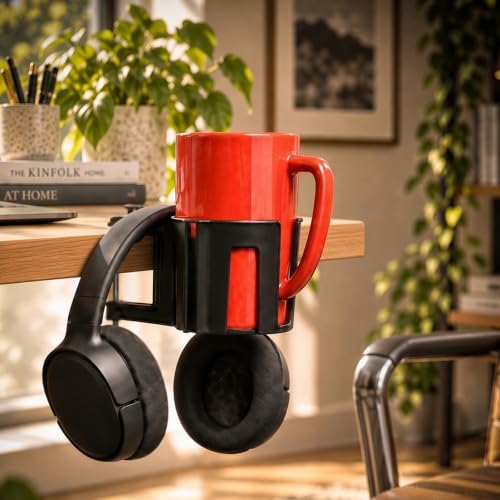 Original Large Desk Cup Holder Clamp, Heavy Duty Plastic Drink Holder