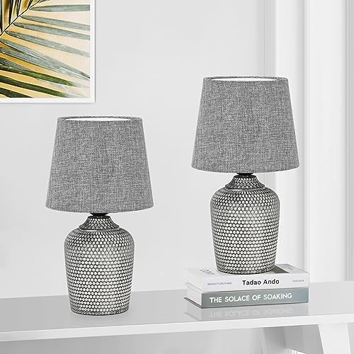 11.8’’ Small Table Lamps Set of 2 for Bedroom Kid’s Room Home Office, Gray