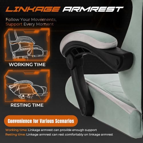 Video Gaming Chair, Ergonomic Office Chair with Footrest, Lumbar Support and Linkage Armrests, Swive Home Video Game Chairs for Adults, Mint Green
