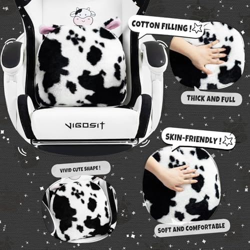 Vigosit Cute Gaming Chair with Footrest - Ergonomic Computer Chair Cow Print Design, High Back PU Leather Office Chairs with Lumbar Support for Adults