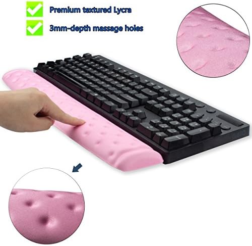 BRILA Ergonomic Memory Foam Keyboard Wrist Rest Support Pad Cushion for Computer, Laptop, Office Work, PC Gaming - Massage Holes Design - Cozy Typing Wrist Pain Relief (Pink)