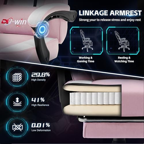 DL-win Video Gaming Chair for Adults, Computer Chair with Footrest and Ergonomic High Back, Big and Tall Gamer Chair with Massage Lumbar Support (Blush)