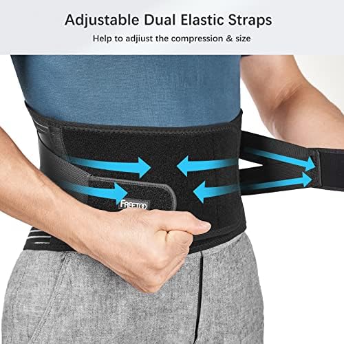 FREETOO Back Braces for Lower Back Pain Relief with 6 Stays, Breathable Back Support Belt for Men/Women for work, Anti-skid lumbar support belt with 16-hole Mesh for sciatica(Waist Size:45.3''-55'')