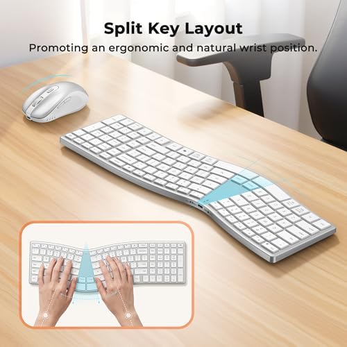 MEETION Wireless Ergonomic Keyboard and Mouse, Split S-Curve Design, White