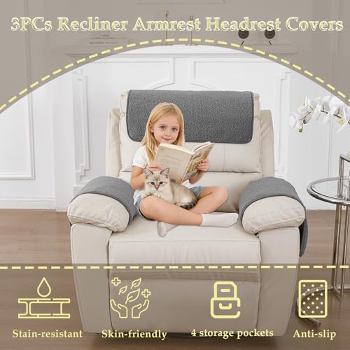 Armrest Covers for Recliner set of 3 Couch Arm Covers with Pockets for Sofa