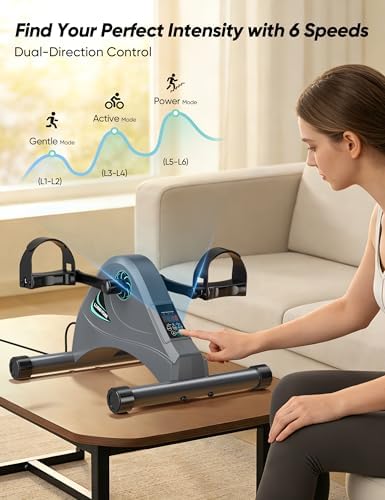Under Desk Bike Pedal Exerciser for Seniors, LUBBYGIM Mini Exercise Bike for Physical Therapy, Electric Motorized Foot Pedal Machine for Arm and Leg Fitness, 6 Speed Levels