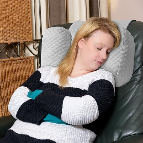 MABOZOO Neck Pillows for Recliners with Pocket,Headrest Cushion for Neck Pain Relief and Cervical Support,Recliner Head Pillow for Side Sleeping at Home, Office or Traveling (Grey & White)
