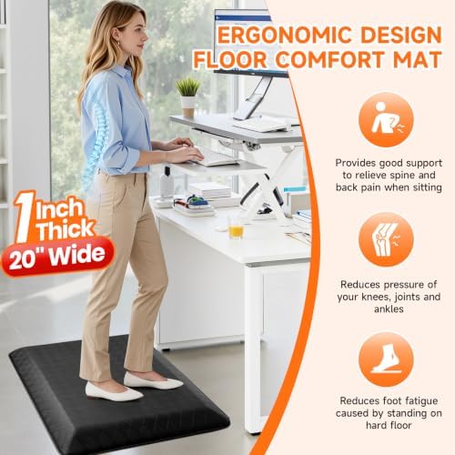 1" Thick Kitchen Mats for Floor, Water Resistant Floor Rug,Black/24" x 20"