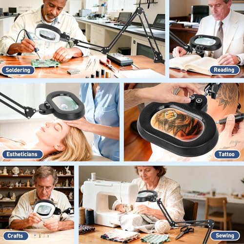 KIRKAS Magnifying Glass with Light 3-axis Rotation, 35in Long Arm 12X 30X