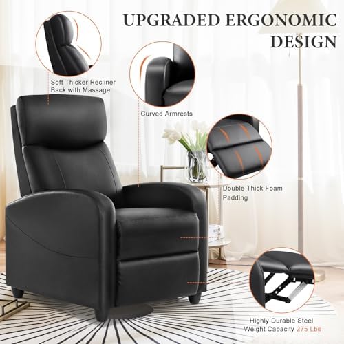 Sweetcrispy Massage Recliner Chair for Adults, Adjustable Home Theater Seating with Lumbar Support for Living Room, Modern Fabric Reclining for Small Space, Black