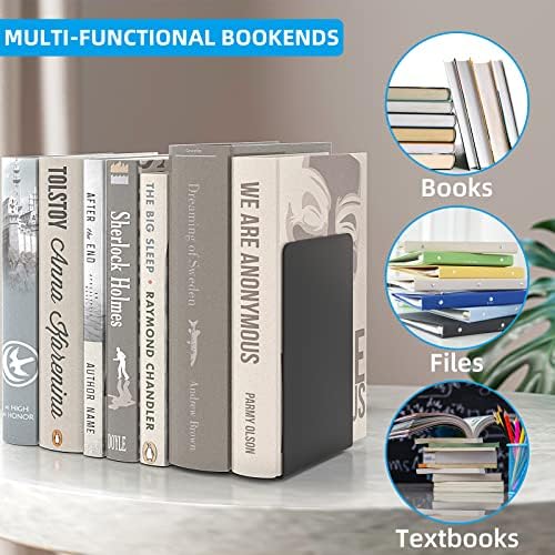 VFINE Bookends 3 Pairs, Black Metal Book Ends, Heavy Bookends for Shelves, Book Stopper for Heavy Books, Book Organizer for Home Office School Supplies