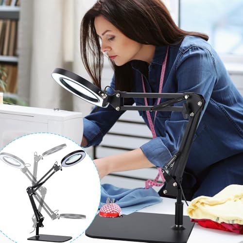 LED Magnifying Desk Lamp with Stand and Clamp for Repair, Crafts, Reading
