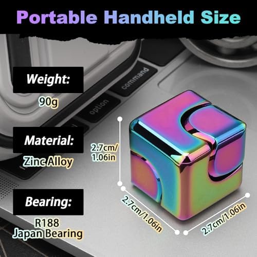 Dilabnba Infinity Cube Fidget Spinner Toy for Kid Adult, Metal EDC Fidget Block Figner Spinner 4 in 1 Focus Spinning Toy, Cool Sensory Desk Gadget Stress Relief Gift for Boy Girl Teen Men (Rainbow)