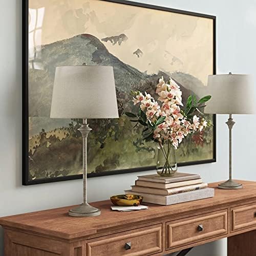 Maxax Farmhouse Buffet Table Lamps Set of 2 for Living Room, 26" Brown Bedside Nightstand Lamps with Oatmeal Fabric Shade Metal Base Decor for Bedroom, Living Room, Office, Kids Room
