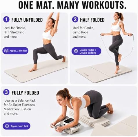 KEEP Foldable Yoga Mat, 7mm Thick TPE Non-Slip Fitness Mat for Home Gym