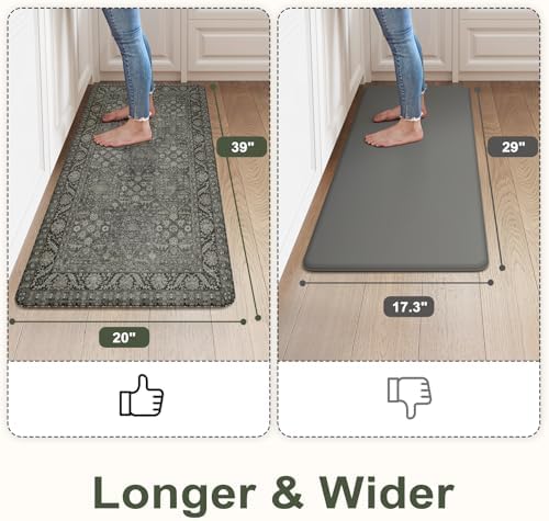 KIMODE Anti Fatigue Kitchen Mat, Cushioned Boho Distressed Kitchen Runner