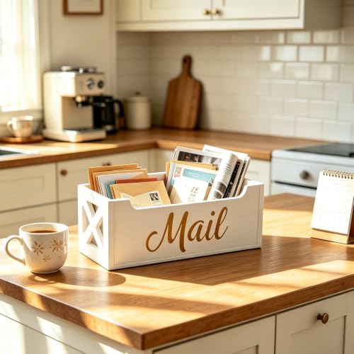 Mail Organizer Holder for Countertop, Wooden Desktop Mail Storage