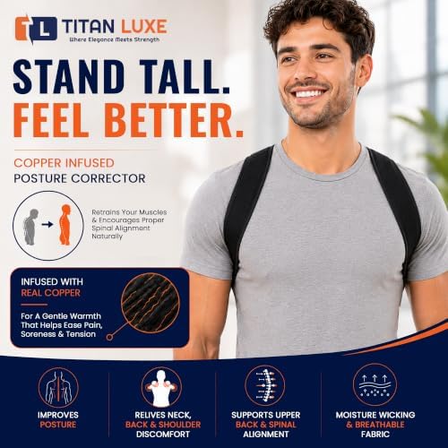 Posture Corrector for Men & Women - Adjustable Figure-8 Back Brace with Copper-Infused Fibers - Lightweight & Breathable Upper Back, Shoulder, Neck & Clavicle Alignment Support