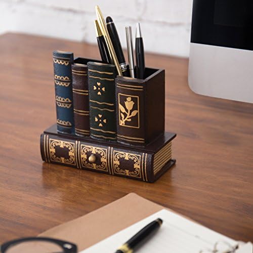 MyGift Decorative Desk Organizer Pen and Pencil Holder with Storage Drawer
