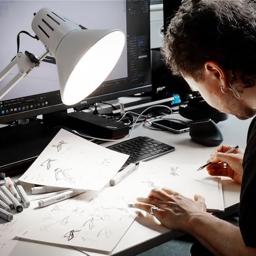 White Desk Lamp with Clamp, Extra-Tall Adjustable Metal Swing Arm, 5000K