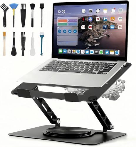 Laptop Cooling Stand with 2 Detachable Fans, 360° Rotating Adjustable Laptop Stand, Carbon Steel Ergonomic Laptop Riser, Anti-Slip Base for 10-17.3" Notebook MacBook, Office Home Gaming
