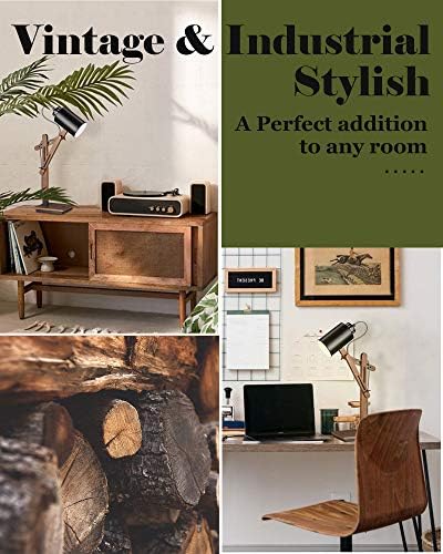 ELYONA Touch Control Sapele Wood Desk Lamp with Wireless Charging & USB Port, LED Reading Task Light,Adjustable, Swing Arm Table Lamp for Bedroom, Study Work, Office, Dorm, Bulb Included, Black
