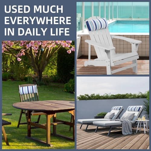 Headrest Pillow for Patio Chaise Lounge Chair, Outdoor Chaise Pillows with Adjustable Elastic Stripe Head Resting Pillows for Recliner Office Chair, Blue White Stripe 1 Pack