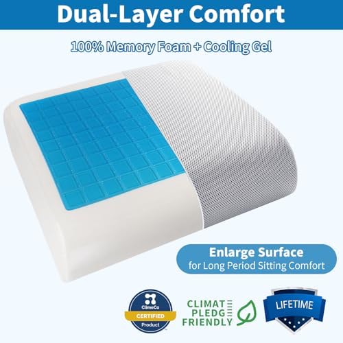 YOUFI Extra Thick Large Seat Cushion, Gel Memory Foam Cushion with Carry Handle Non Slip Bottom, Pain Relief Coccyx Cushion for Wheelchair Office Chair (Gray, 19" x 17.5" x 4")