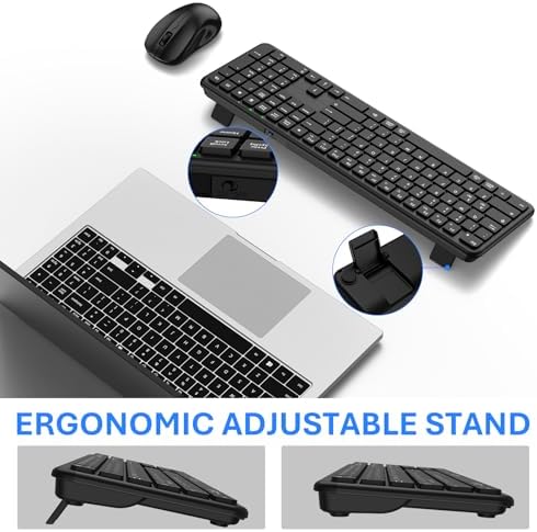 Wireless Keyboard and Mouse Combo, Full-Size Silent Ergonomic Keyboard and Mouse, Sleep Mode, Long Battery Life, 2.4G Lag-Free Cordless Mice Keyboard Set for Computer, Laptop, PC, Mac, Windows (Black)