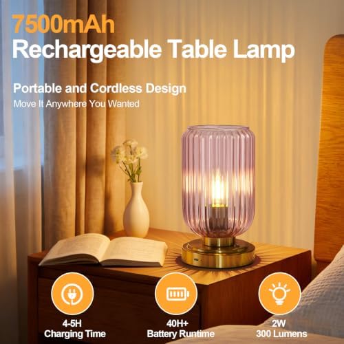 LightRound Cordless Table Lamp for Bedroom, Touch Stepless Dimmable