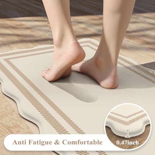 KIMODE Anti Fatigue Kitchen Mats,Beige Boho Kitchen Rugs,Modern Home Decor