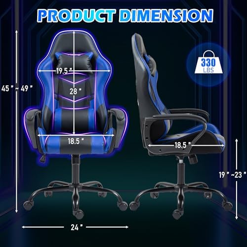 ECOTOUGE Blue Ergonomic Gaming Chair Massage Lumbar Rocking High Back