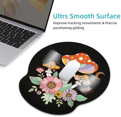 Black Mushroom Ergonomic Mouse Pad with Wrist Rest for Desk Work Office