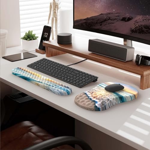HAOCOO Ergonomic Mouse Pad & Keyboard Wrist Rest Set, Beach