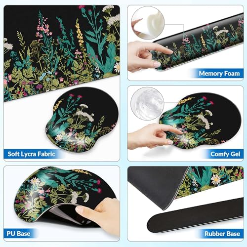 Desk Mat Set Keyboard and Mouse Pad with Wrist Rest Support