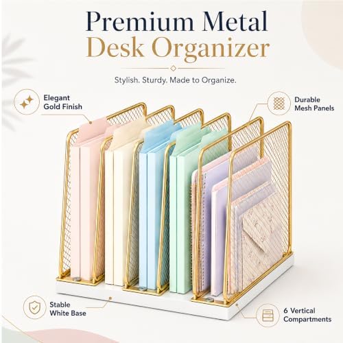 OPNICE Desk File Organizer, Mail Organizer, Large, Gold
