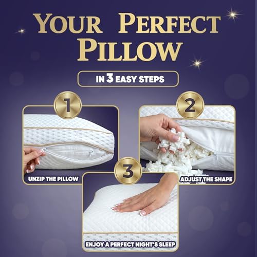 Royal Therapy Queen Memory Foam Pillow, Adjustable Shredded Odor-Free Cut-Out Bed Pillow for Neck & Shoulder Pain Relief, Breathable Support for Back, Stomach, Side Sleepers, BioForm