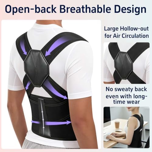 Posture Corrector for Women and Men Back Brace Upper Back Support Adjustable Breathable Shoulder Straightener (Black, Medium)