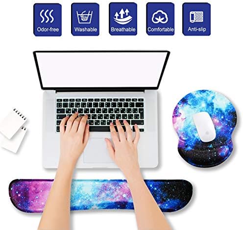 ArtSo Upgraded Wrist Rest Support for Mouse Pad & Keyboard, Ergonomic Gel Mousepad Non-Slip Rubber Base Home,Office Pain Relief & Easy Typing Cushion with Neoprene Cloth & Soft Memory Foam, Galaxy