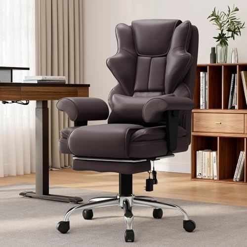 7-Point Massage Heated Executive Office Chair with Footrest, Brown