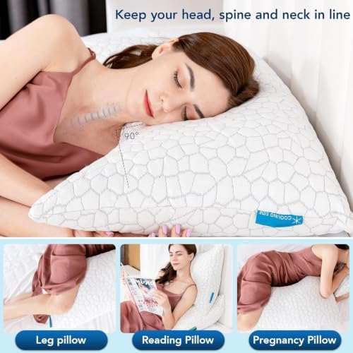 Side Sleeper Pillow for Side and Back Sleepers -Cooling Cervical Neck Pillows for Neck and Shoulder Pain Relief, Adjustable Shredded Memory Foam Pillows King Size Set of 2, Bed Pillow for Adults