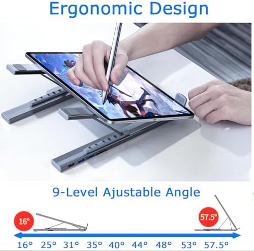 Laptop iPad USB C Docking Station Stand,Aluminum Tablet Holder, 8 in 1 USB C Hub with 4K HDMI, PD 100W, 2 USB 3.0, SD/TF Reader, for MacBook/iPad/Dell/HP/Surface/Lenovo, Plug and Play