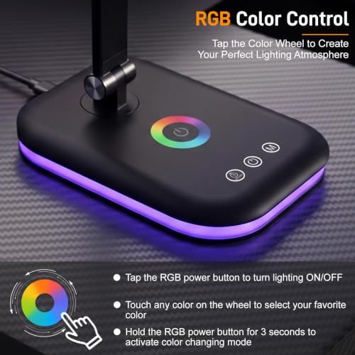 LED Desk Lamp with RGB Ambient Light, Dual Head Dimmable Desk Lamp with 5 Color Modes, USB-C Modern Table Lamp for Home Office, Bedroom & Desk Setup
