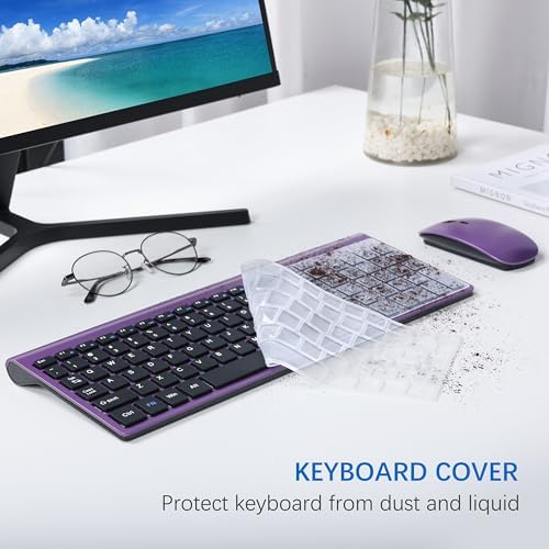 Wireless Keyboard and Mouse Ultra Slim Combo, TopMate - Purple Black