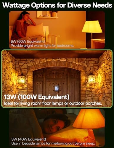 Amber Sleep Light Bulbs 2 Pack: 13W 1800K, 100W Equivalent, E12,A19